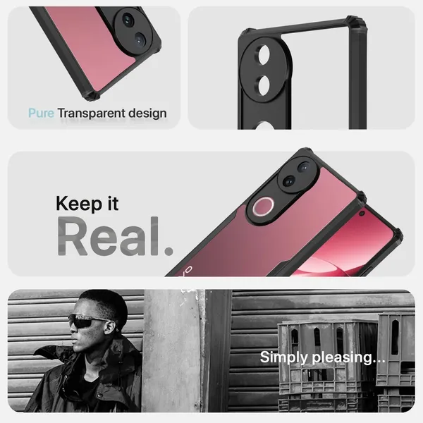 Bumper_Black_Shockproof_Bumper_Crystal__Back_Case_Cover_Compatible_With_Vivo_V50_5G_/_V50E_5G__Minimalist_Pc+Tpu_360_Protection_Tough_Rugged_Design
