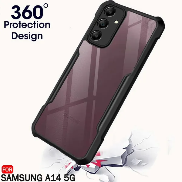 Bumper_Black_Shockproof_Bumper_Crystal__Back_Case_Cover_Compatible_With_Samsung_Galaxy_A14_4G_5G__Minimalist_Pc+Tpu_360_Protection_Tough_Rugged_Design