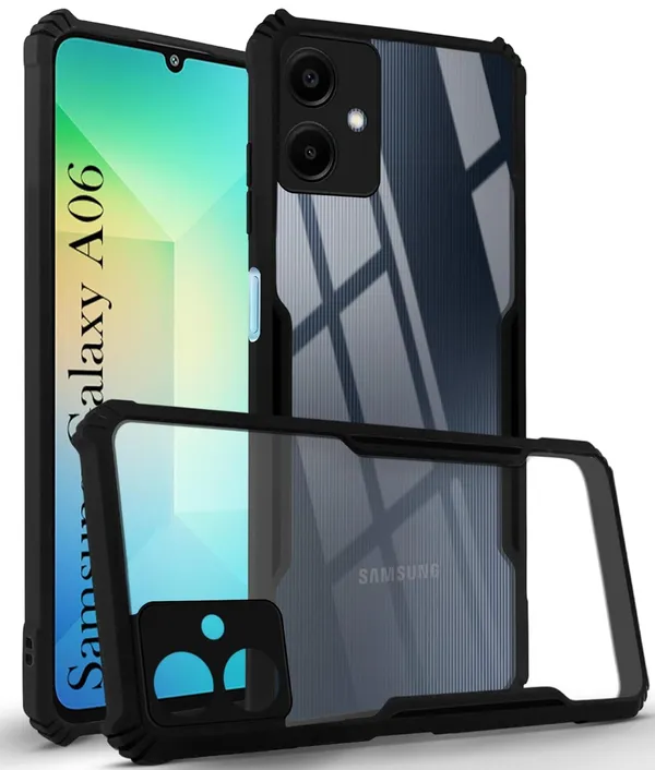 Bumper_Black_Shockproof_Bumper_Crystal__Back_Case_Cover_Compatible_With_Samsung_Galaxy_A06__Minimalist_Pc+Tpu_360_Protection_Tough_Rugged_Design