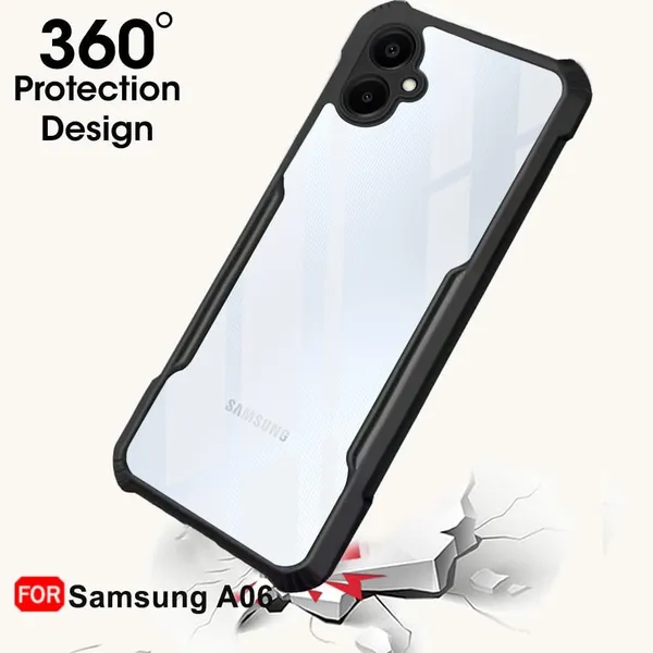 Bumper_Black_Shockproof_Bumper_Crystal__Back_Case_Cover_Compatible_With_Samsung_Galaxy_A06__Minimalist_Pc+Tpu_360_Protection_Tough_Rugged_Design