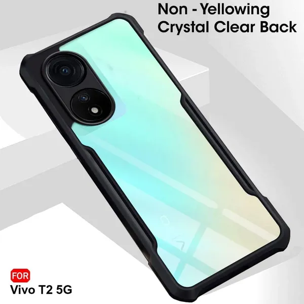 Bumper_Black_Shockproof_Bumper_Crystal__Back_Case_Cover_Compatible_With_Vivo_Y100_5G_/_Vivo_T2_5G_/_Vivo_100A_5G__Minimalist_Pc+Tpu_360_Protection_Tough_Rugged_Design