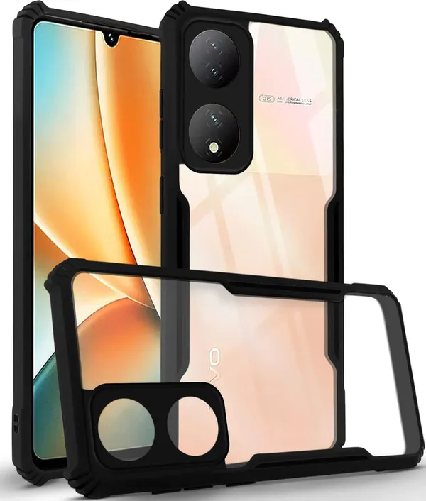 Bumper_Black_Shockproof_Bumper_Crystal__Back_Case_Cover_Compatible_With_Vivo_Y100_5G_/_Vivo_T2_5G_/_Vivo_100A_5G__Minimalist_Pc+Tpu_360_Protection_Tough_Rugged_Design