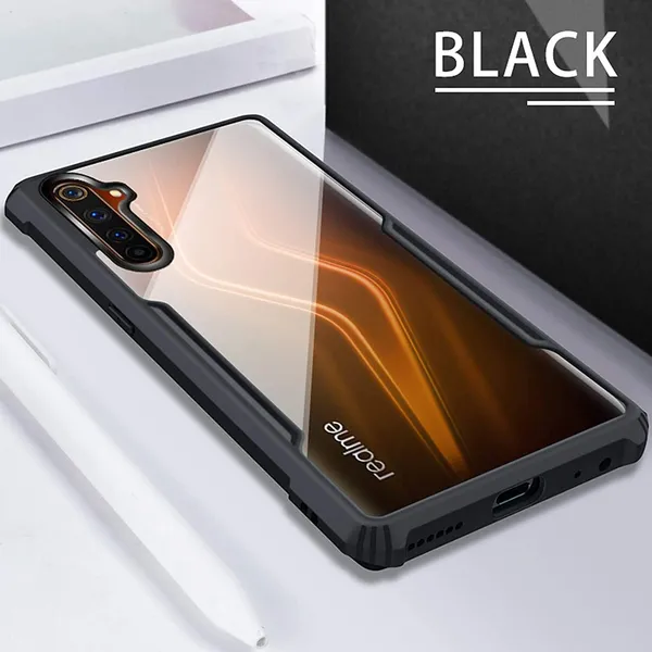 Bumper_Black_Shockproof_Bumper_Crystal__Back_Case_Cover_Compatible_With_Realme_6_Pro__Minimalist_Pc+Tpu_360_Protection_Tough_Rugged_Design