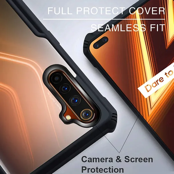 Bumper_Black_Shockproof_Bumper_Crystal__Back_Case_Cover_Compatible_With_Realme_6_Pro__Minimalist_Pc+Tpu_360_Protection_Tough_Rugged_Design