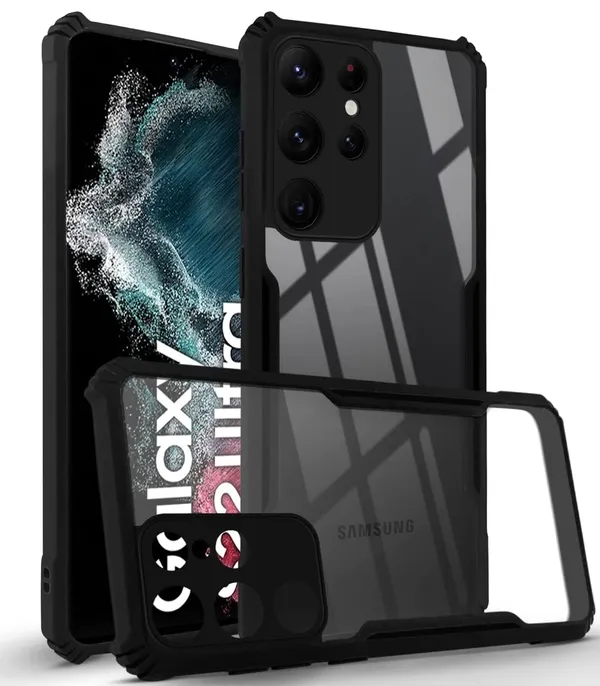 Black_Shockproof_Bumper_Crystal__Back_Case_Cover_Compatible_With_Samsung_Galaxy_S22_Ultra__Minimalist_Pc+Tpu_360_Protection_Tough_Rugged_Design