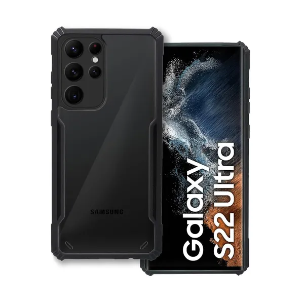 Black_Shockproof_Bumper_Crystal__Back_Case_Cover_Compatible_With_Samsung_Galaxy_S22_Ultra__Minimalist_Pc+Tpu_360_Protection_Tough_Rugged_Design