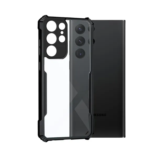 Black_Shockproof_Bumper_Crystal__Back_Case_Cover_Compatible_With_Samsung_Galaxy_S22_Ultra__Minimalist_Pc+Tpu_360_Protection_Tough_Rugged_Design