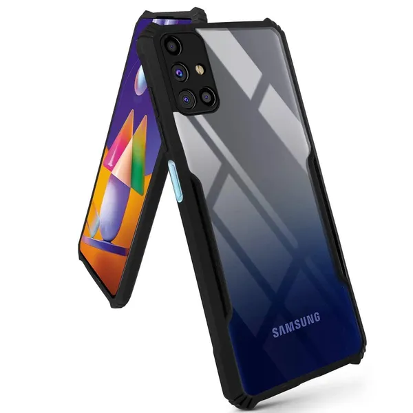 Bumper_Black_Shockproof_Bumper_Crystal__Back_Case_Cover_Compatible_With_Samsung_Galaxy_M31S__Minimalist_Pc+Tpu_360_Protection_Tough_Rugged_Design