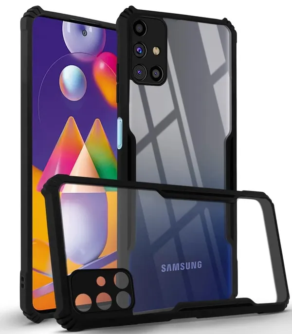 Bumper_Black_Shockproof_Bumper_Crystal__Back_Case_Cover_Compatible_With_Samsung_Galaxy_M31S__Minimalist_Pc+Tpu_360_Protection_Tough_Rugged_Design