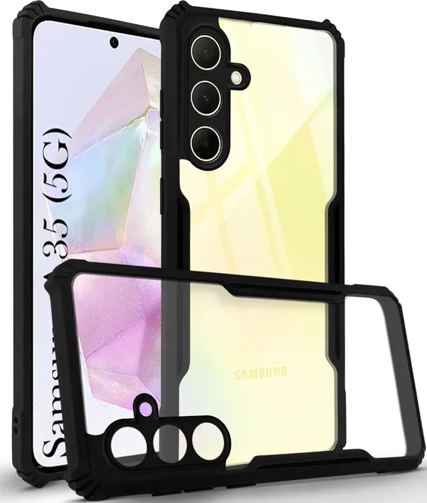 Bumper_Black_Shockproof_Bumper_Crystal__Back_Case_Cover_Compatible_With_Samsung_Galaxy_A35_5G__Minimalist_Pc+Tpu_360_Protection_Tough_Rugged_Design
