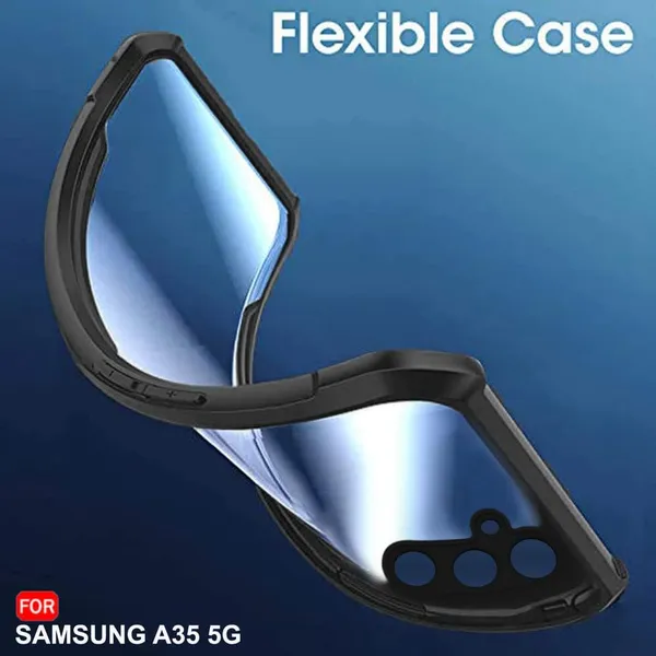 Bumper_Black_Shockproof_Bumper_Crystal__Back_Case_Cover_Compatible_With_Samsung_Galaxy_A35_5G__Minimalist_Pc+Tpu_360_Protection_Tough_Rugged_Design