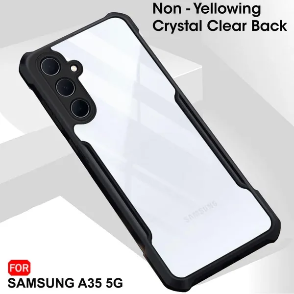 Bumper_Black_Shockproof_Bumper_Crystal__Back_Case_Cover_Compatible_With_Samsung_Galaxy_A35_5G__Minimalist_Pc+Tpu_360_Protection_Tough_Rugged_Design