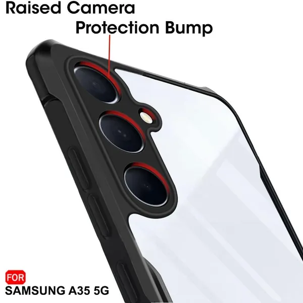 Bumper_Black_Shockproof_Bumper_Crystal__Back_Case_Cover_Compatible_With_Samsung_Galaxy_A35_5G__Minimalist_Pc+Tpu_360_Protection_Tough_Rugged_Design