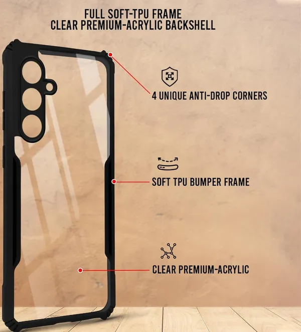 Bumper_Black_Shockproof_Bumper_Crystal__Back_Case_Cover_Compatible_With_Samsung_Galaxy_A35_5G__Minimalist_Pc+Tpu_360_Protection_Tough_Rugged_Design