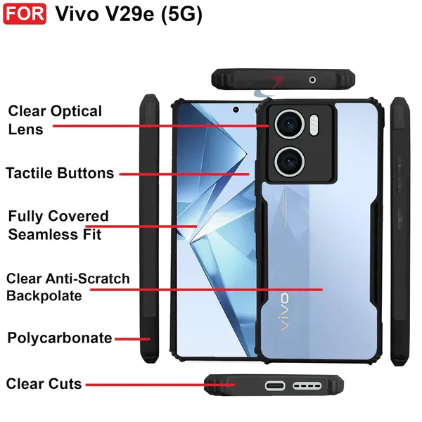 Bumper_Black_Shockproof_Bumper_Crystal__Back_Case_Cover_Compatible_With_Vivo_V29E_5G__Minimalist_Pc+Tpu_360_Protection_Tough_Rugged_Design