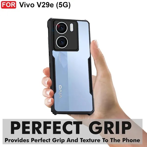 Bumper_Black_Shockproof_Bumper_Crystal__Back_Case_Cover_Compatible_With_Vivo_V29E_5G__Minimalist_Pc+Tpu_360_Protection_Tough_Rugged_Design