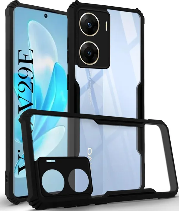 Bumper_Black_Shockproof_Bumper_Crystal__Back_Case_Cover_Compatible_With_Vivo_V29E_5G__Minimalist_Pc+Tpu_360_Protection_Tough_Rugged_Design