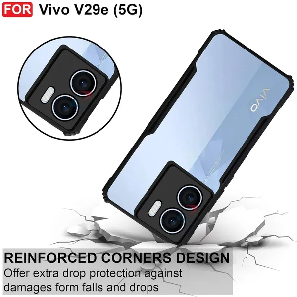 Bumper_Black_Shockproof_Bumper_Crystal__Back_Case_Cover_Compatible_With_Vivo_V29E_5G__Minimalist_Pc+Tpu_360_Protection_Tough_Rugged_Design