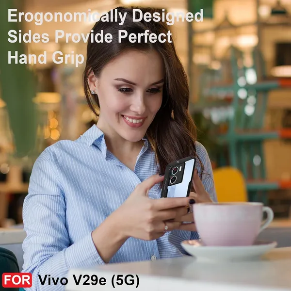 Bumper_Black_Shockproof_Bumper_Crystal__Back_Case_Cover_Compatible_With_Vivo_V29E_5G__Minimalist_Pc+Tpu_360_Protection_Tough_Rugged_Design