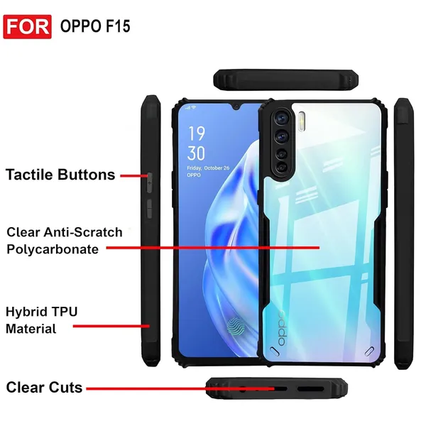 Bumper_Black_Shockproof_Bumper_Crystal__Back_Case_Cover_Compatible_With_Oppo_Reno3_/_Oppo_F15_/_Oppo_A91__Minimalist_Pc+Tpu_360_Protection_Tough_Rugged_Design