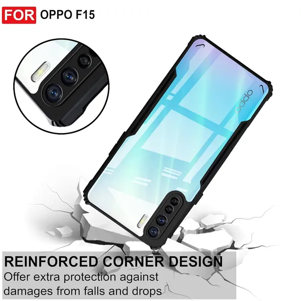 Bumper_Black_Shockproof_Bumper_Crystal__Back_Case_Cover_Compatible_With_Oppo_Reno3_/_Oppo_F15_/_Oppo_A91__Minimalist_Pc+Tpu_360_Protection_Tough_Rugged_Design