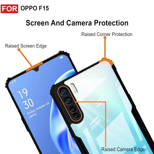 Bumper_Black_Shockproof_Bumper_Crystal__Back_Case_Cover_Compatible_With_Oppo_Reno3_/_Oppo_F15_/_Oppo_A91__Minimalist_Pc+Tpu_360_Protection_Tough_Rugged_Design