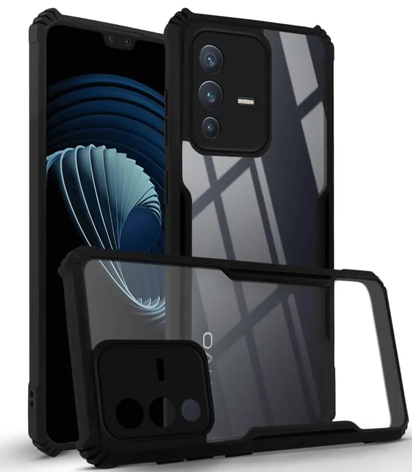 Bumper_Black_Shockproof_Bumper_Crystal__Back_Case_Cover_Compatible_With_Vivo_V23_Pro/Vivo_S12_Pro_5G__Minimalist_Pc+Tpu_360_Protection_Tough_Rugged_Design