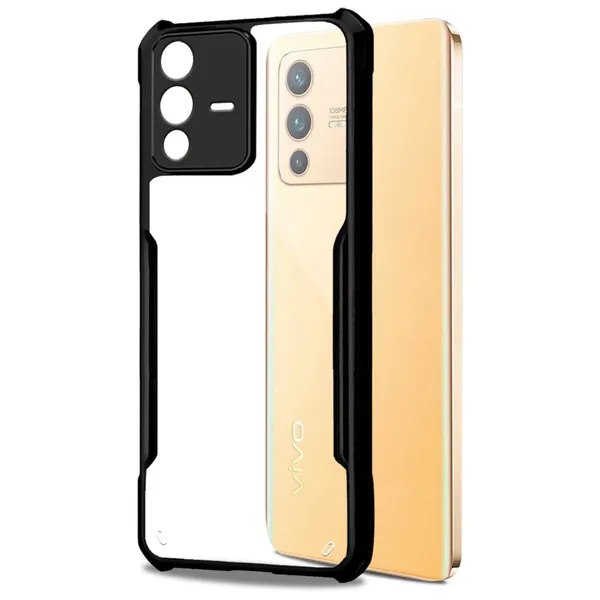 Bumper_Black_Shockproof_Bumper_Crystal__Back_Case_Cover_Compatible_With_Vivo_V23_Pro/Vivo_S12_Pro_5G__Minimalist_Pc+Tpu_360_Protection_Tough_Rugged_Design