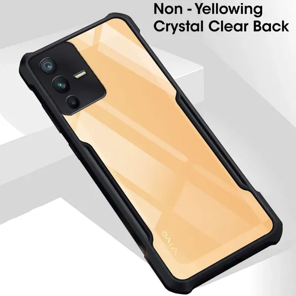 Bumper_Black_Shockproof_Bumper_Crystal__Back_Case_Cover_Compatible_With_Vivo_V23_Pro/Vivo_S12_Pro_5G__Minimalist_Pc+Tpu_360_Protection_Tough_Rugged_Design