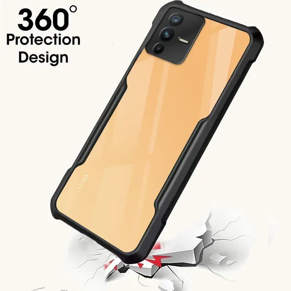 Bumper_Black_Shockproof_Bumper_Crystal__Back_Case_Cover_Compatible_With_Vivo_V23_Pro/Vivo_S12_Pro_5G__Minimalist_Pc+Tpu_360_Protection_Tough_Rugged_Design
