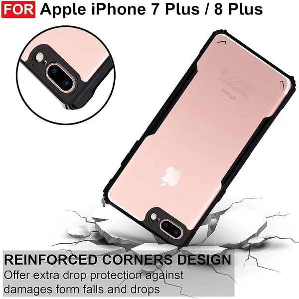 Bumper_Black_Shockproof_Bumper_Crystal__Back_Case_Cover_Compatible_With_Iphone_7_Plus_/_8_Plus__Minimalist_Pc+Tpu_360_Protection_Tough_Rugged_Design