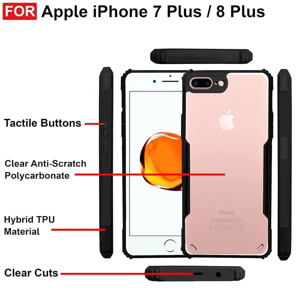 Bumper_Black_Shockproof_Bumper_Crystal__Back_Case_Cover_Compatible_With_Iphone_7_Plus_/_8_Plus__Minimalist_Pc+Tpu_360_Protection_Tough_Rugged_Design