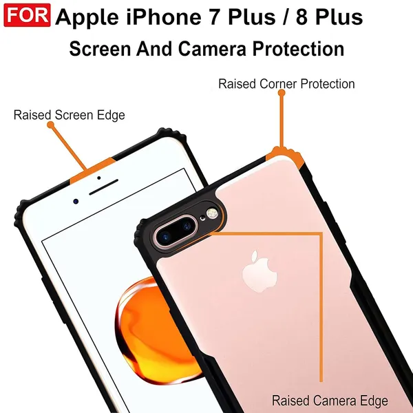 Bumper_Black_Shockproof_Bumper_Crystal__Back_Case_Cover_Compatible_With_Iphone_7_Plus_/_8_Plus__Minimalist_Pc+Tpu_360_Protection_Tough_Rugged_Design