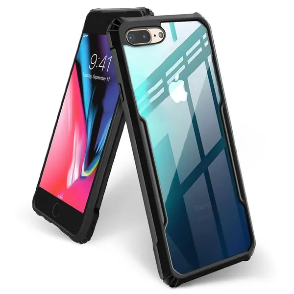 Bumper_Black_Shockproof_Bumper_Crystal__Back_Case_Cover_Compatible_With_Iphone_7_Plus_/_8_Plus__Minimalist_Pc+Tpu_360_Protection_Tough_Rugged_Design