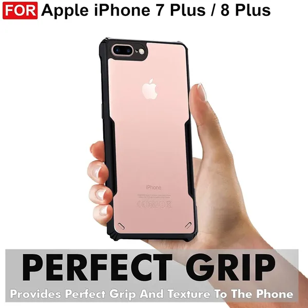 Bumper_Black_Shockproof_Bumper_Crystal__Back_Case_Cover_Compatible_With_Iphone_7_Plus_/_8_Plus__Minimalist_Pc+Tpu_360_Protection_Tough_Rugged_Design