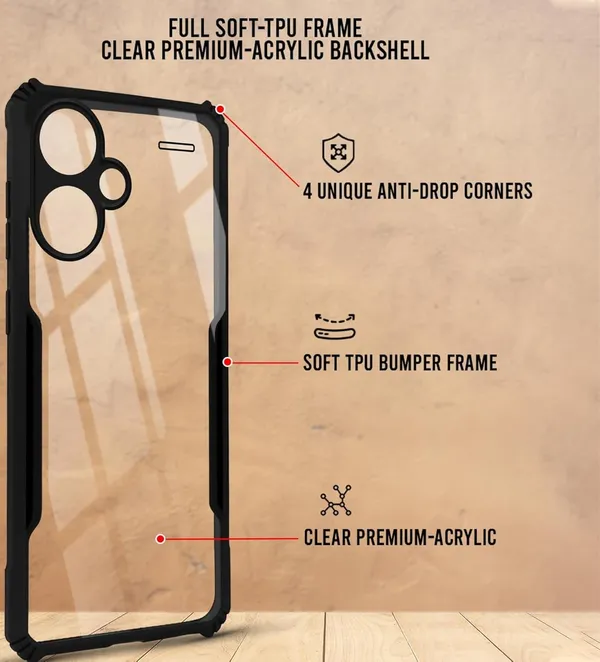 Bumper_Black_Shockproof_Bumper_Crystal__Back_Case_Cover_Compatible_With_Xiaomi_Redmi_Note_13_Pro_Plus_5G_/13_Pro+__Minimalist_Pc+Tpu_360_Protection_Tough_Rugged_Design
