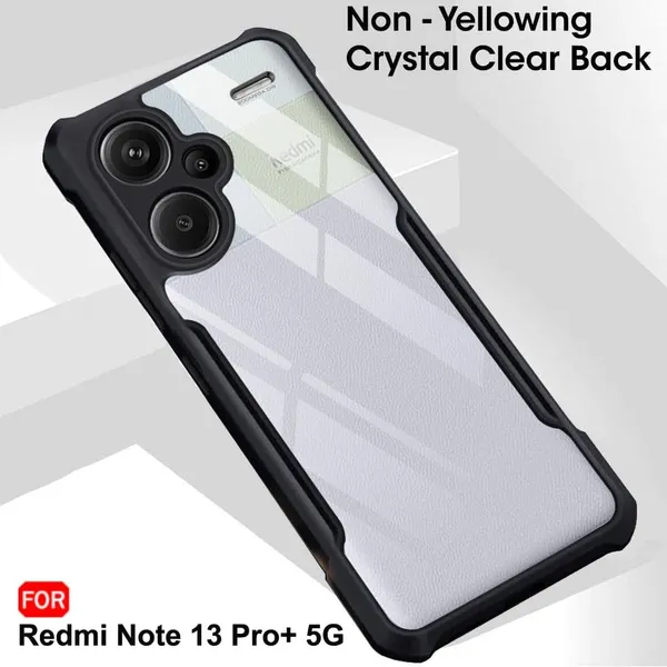 Bumper_Black_Shockproof_Bumper_Crystal__Back_Case_Cover_Compatible_With_Xiaomi_Redmi_Note_13_Pro_Plus_5G_/13_Pro+__Minimalist_Pc+Tpu_360_Protection_Tough_Rugged_Design