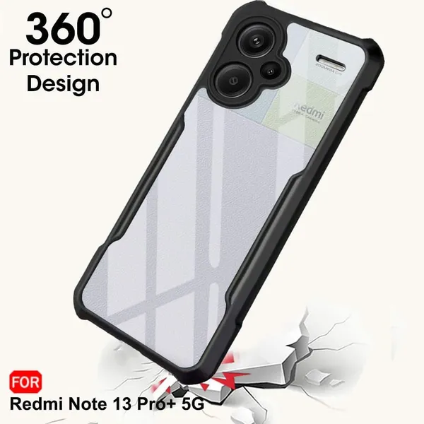 Bumper_Black_Shockproof_Bumper_Crystal__Back_Case_Cover_Compatible_With_Xiaomi_Redmi_Note_13_Pro_Plus_5G_/13_Pro+__Minimalist_Pc+Tpu_360_Protection_Tough_Rugged_Design