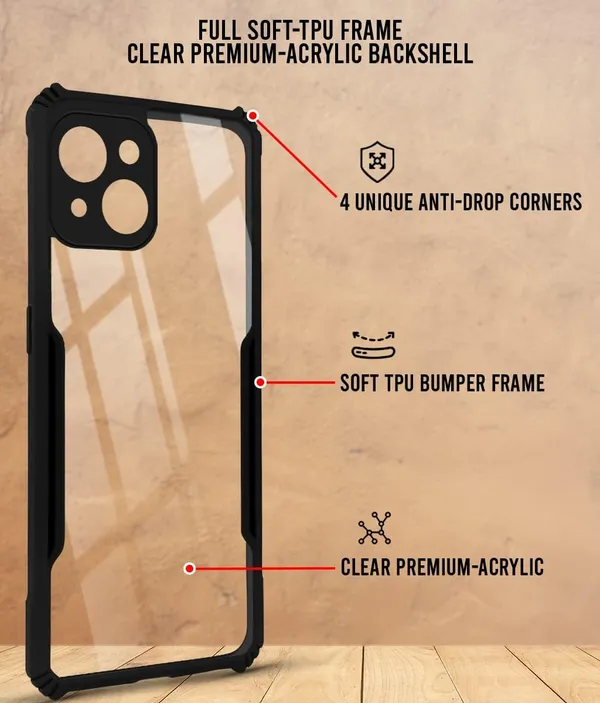 Bumper_Black_Shockproof_Bumper_Crystal__Back_Case_Cover_Compatible_With_Iphone_14__Minimalist_Pc+Tpu_360_Protection_Tough_Rugged_Design