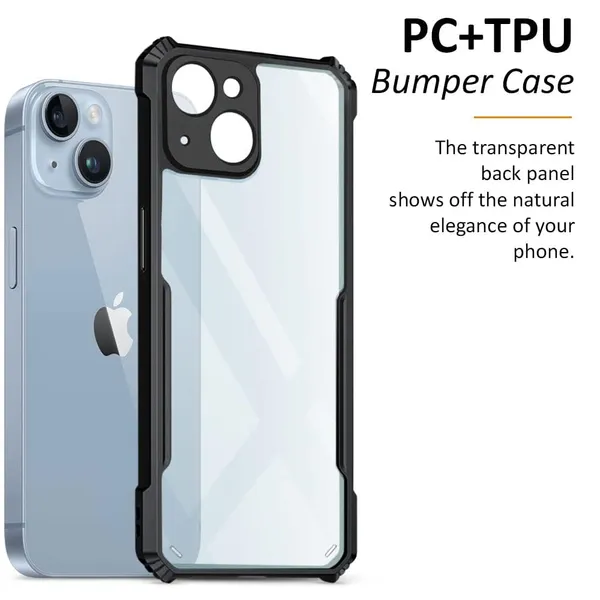 Bumper_Black_Shockproof_Bumper_Crystal__Back_Case_Cover_Compatible_With_Iphone_14__Minimalist_Pc+Tpu_360_Protection_Tough_Rugged_Design