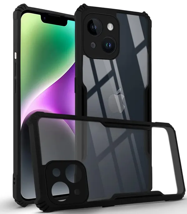 Bumper_Black_Shockproof_Bumper_Crystal__Back_Case_Cover_Compatible_With_Iphone_14__Minimalist_Pc+Tpu_360_Protection_Tough_Rugged_Design