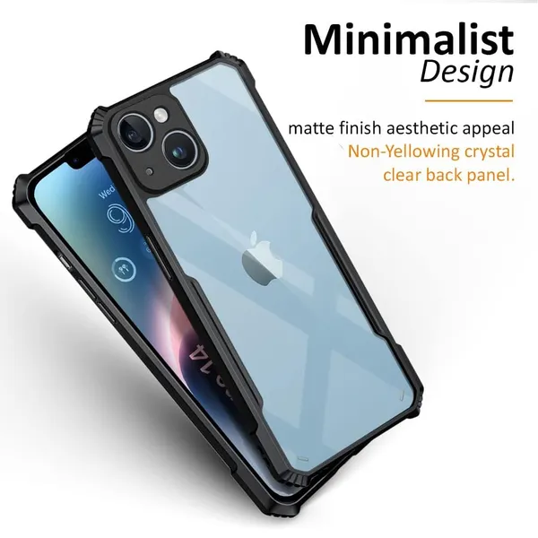 Bumper_Black_Shockproof_Bumper_Crystal__Back_Case_Cover_Compatible_With_Iphone_14__Minimalist_Pc+Tpu_360_Protection_Tough_Rugged_Design