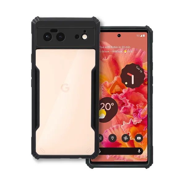 Bumper_Black_Shockproof_Bumper_Crystal__Back_Case_Cover_Compatible_With_Google_Pixel_6__Minimalist_Pc+Tpu_360_Protection_Tough_Rugged_Design