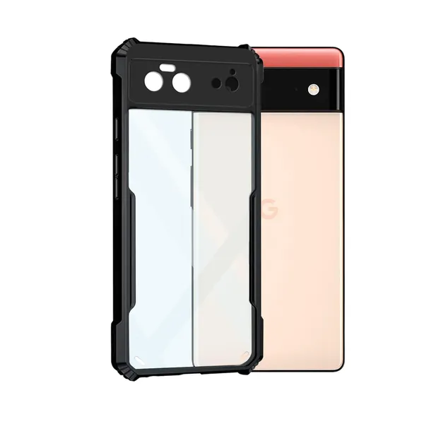 Bumper_Black_Shockproof_Bumper_Crystal__Back_Case_Cover_Compatible_With_Google_Pixel_6__Minimalist_Pc+Tpu_360_Protection_Tough_Rugged_Design