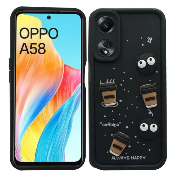 Coffee_Black_Coffee_Tpu_Silicone_Back_Case_Cover_Compatible_With_Oppo_A58_5G__Cute_Fun_Cartoon_3D_Ball__Full_Body_Protection__Camera_Protection