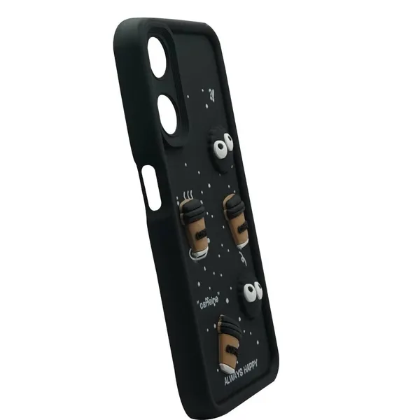 Coffee_Black_Coffee_Tpu_Silicone_Back_Case_Cover_Compatible_With_Oppo_A58_5G__Cute_Fun_Cartoon_3D_Ball__Full_Body_Protection__Camera_Protection