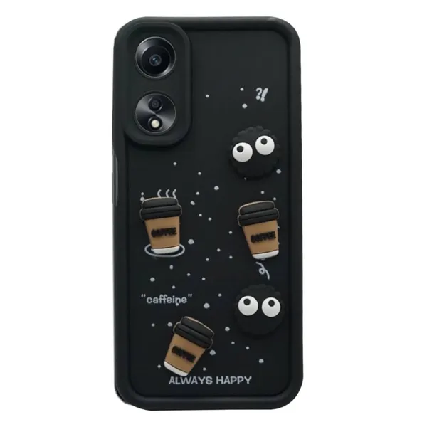 Coffee_Black_Coffee_Tpu_Silicone_Back_Case_Cover_Compatible_With_Oppo_A58_5G__Cute_Fun_Cartoon_3D_Ball__Full_Body_Protection__Camera_Protection