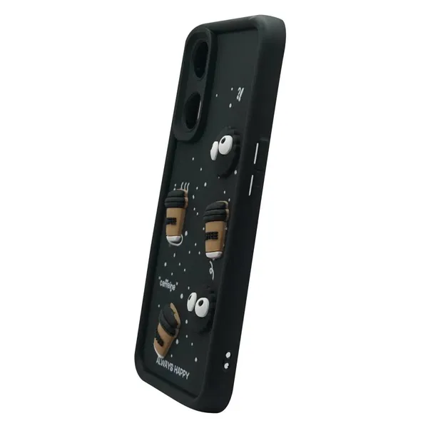 Coffee_Black_Coffee_Tpu_Silicone_Back_Case_Cover_Compatible_With_Oppo_A58_5G__Cute_Fun_Cartoon_3D_Ball__Full_Body_Protection__Camera_Protection