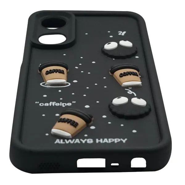 Coffee_Black_Coffee_Tpu_Silicone_Back_Case_Cover_Compatible_With_Oppo_A58_5G__Cute_Fun_Cartoon_3D_Ball__Full_Body_Protection__Camera_Protection