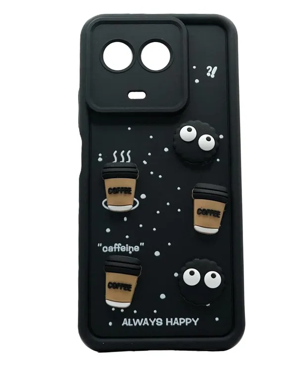 Coffee_Black_Coffee_Tpu_Silicone_Back_Case_Cover_Compatible_With_Realme_11X__Cute_Fun_Cartoon_3D_Ball__Full_Body_Protection__Camera_Protection